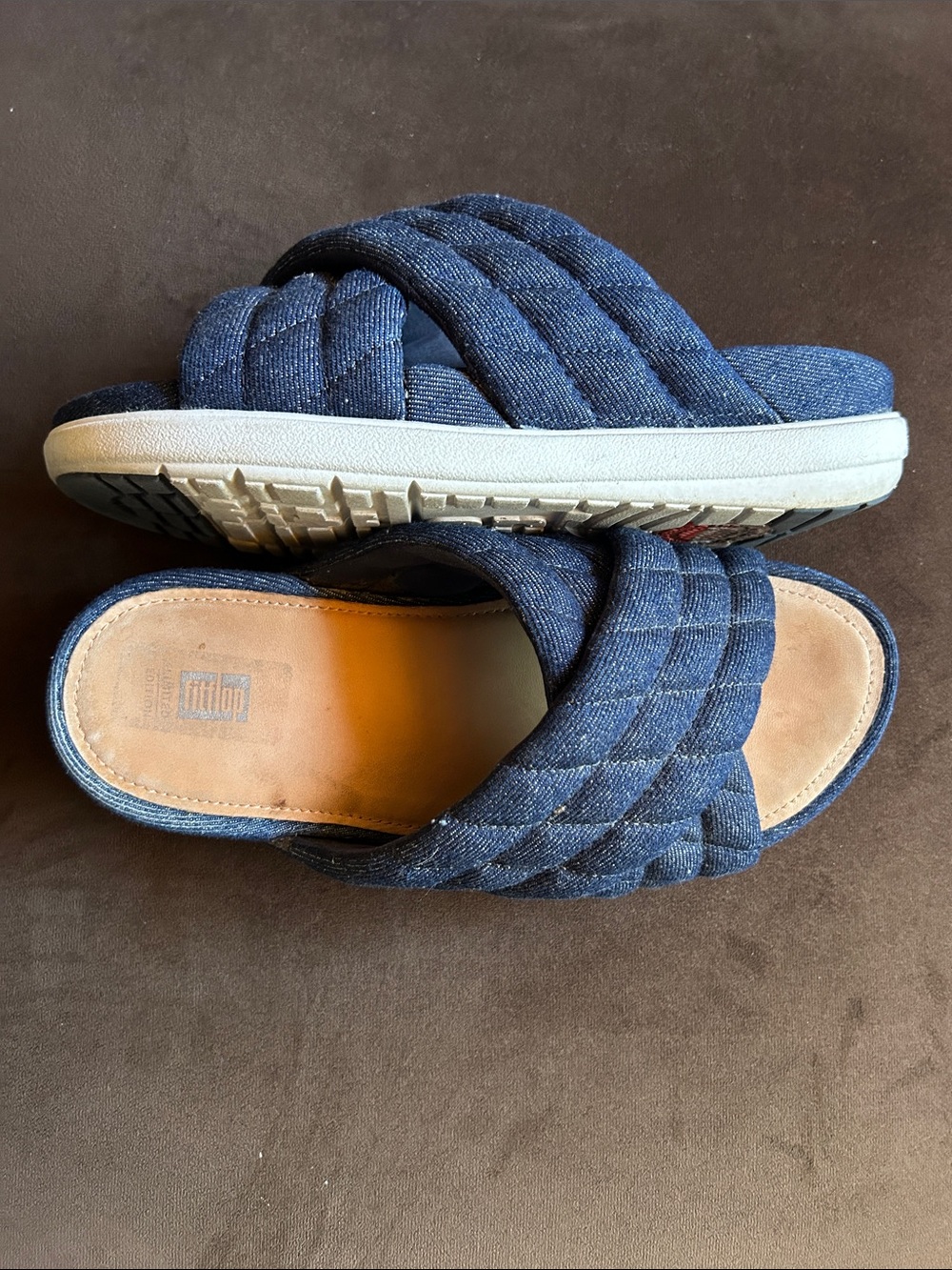 Fitflop Quilted Denim Blue Slide Sandals